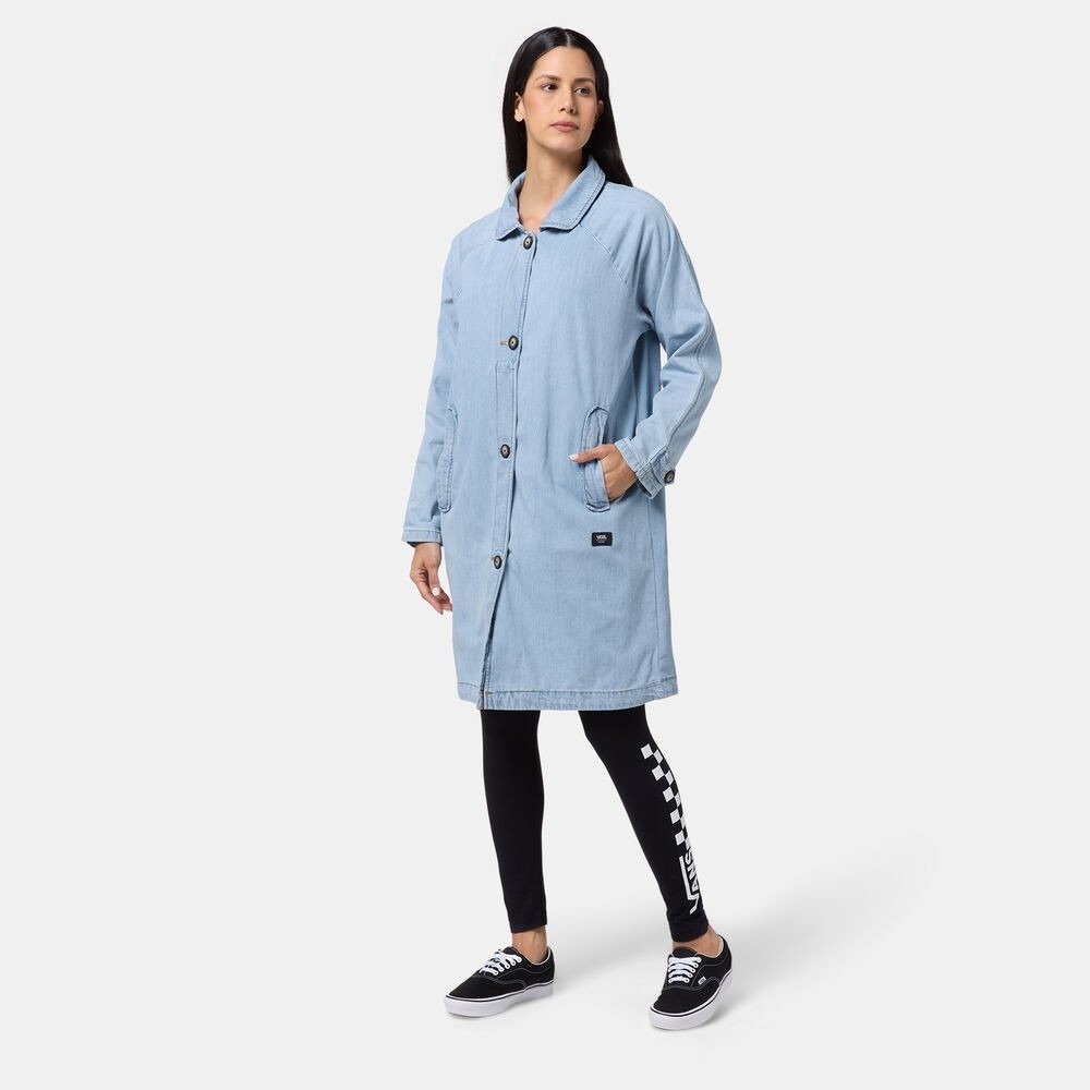 NWT Vans Skate Mac Denim Trench Overcoat Light Stonewash Women Oversized Large